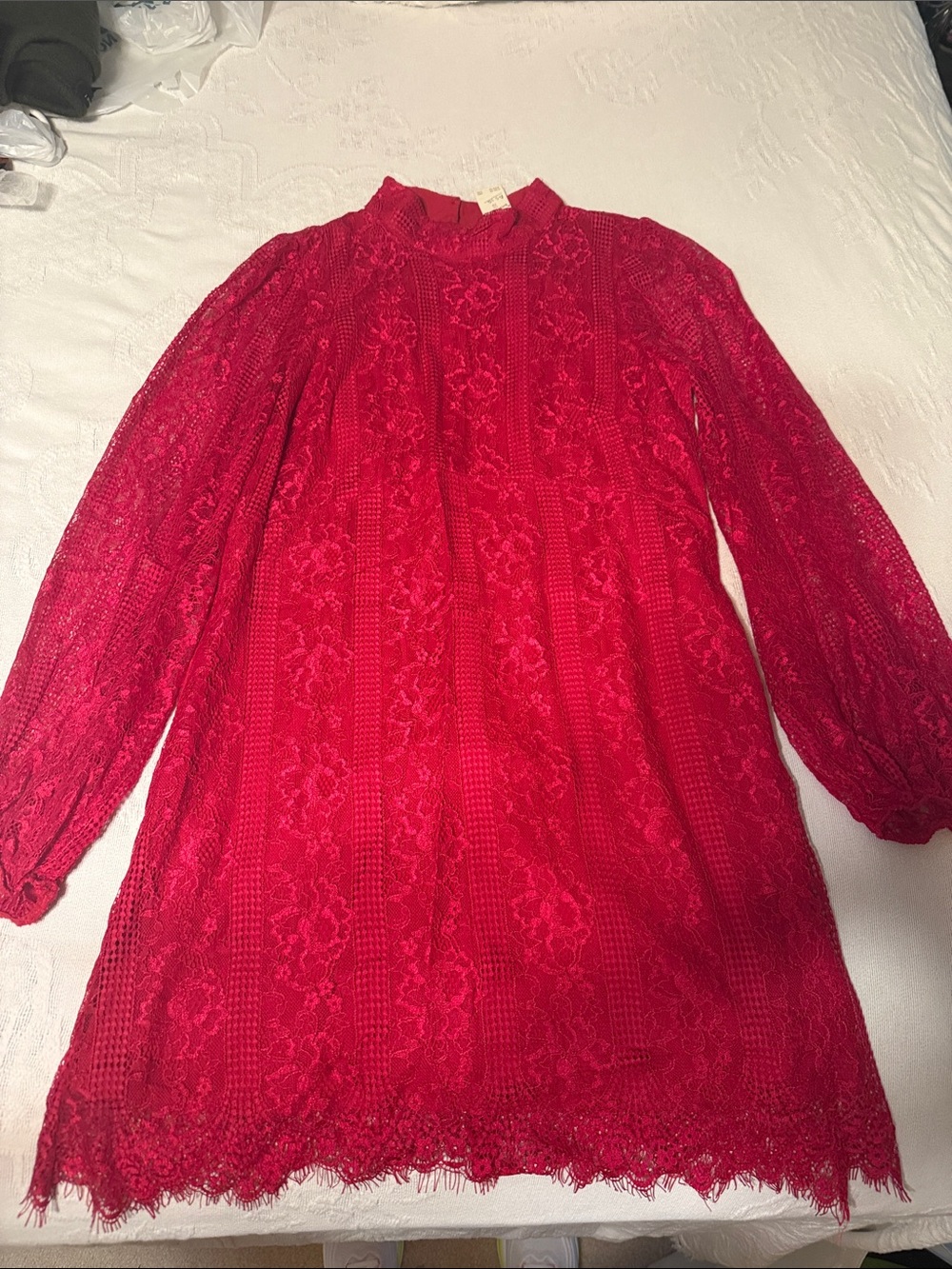 Anthropologie Maeve Red Lace Long-Sleeve Mini Dress